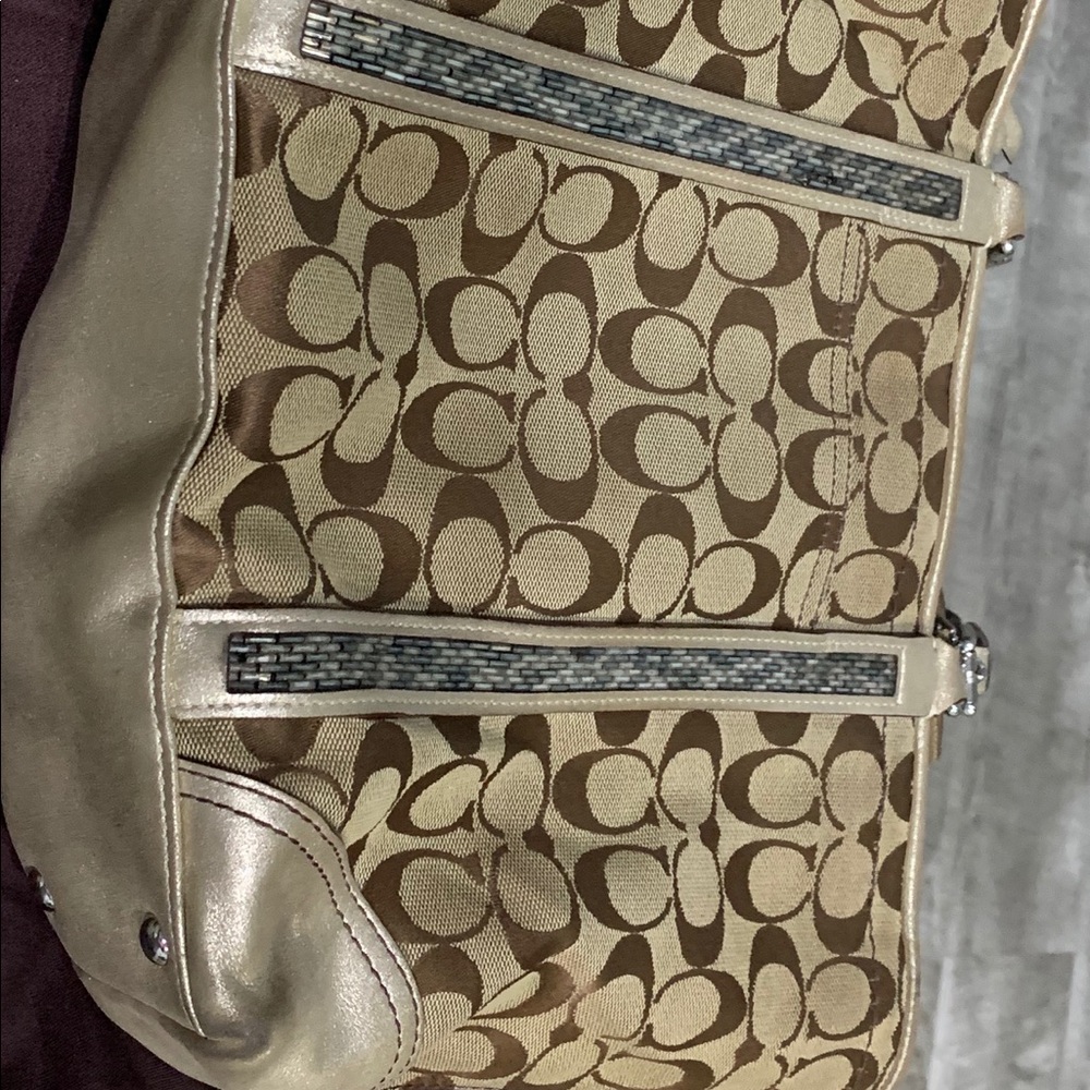 COACH Brown Canvas Tote with Sequins - Picture 5 of 6